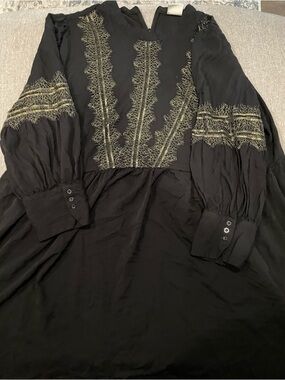 Junarose Black Long Sleeve Dress with Gold Embroidered Detail